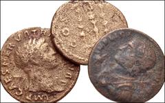 ROMAN. Imperial. Lot of Three (3) Æ from Trajan to Licinius I. Includes: Trajan. Rome mint. Struck circa AD 98-102. Laureate head right, slight drapery on far shoulder / Gaming table on which sits a v