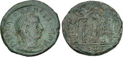 Roman Provincial CILICIA, Anemurium. Valerian I. AD 253-260. Æ (26mm, 8.77 g, 7h). Dated RY 3 (AD 255/6). Laureate, draped, and cuirassed bust right, seen from the front / Statue of Tyche, standing le