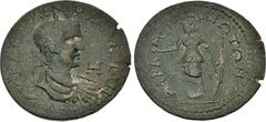 Roman Provincial CILICIA, Carallia. Valerian I. AD 253-260. Æ Octassarion (34mm, 13.48 g, 6h). Laureate, draped, and cuirassed bust right, seen from behind; H (mark of value) before / Athena Nicephoru