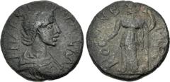 Roman Provincial CILICIA, Colybrassus. Plautilla. Augusta, AD 202-205. Æ (21.5mm, 6.20 g, 6h). Diademed and draped bust right / Athena standing left, holding patera and spear; at feet right, small rou