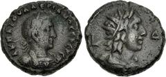 Roman Provincial EGYPT, Alexandria. Valerian I. AD 253-260. Potin Tetradrachm (21mm, 9.29 g, 12h). Dated RY 4 (AD 256/7). Laureate and cuirassed bust right, seen from the front, gorgoneion on breastpl