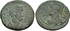 Roman Provincial CILICIA, Seleucia ad Calycadnum. Valerian I. AD 253-260. Æ (24.5mm, 6.56 g, 12h). Laureate, draped, and cuirassed bust left, seen from behind / Bust of Athena left, wearing high-crest