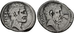Roman Republican Q. Servilius Caepio (M. Junius) Brutus. 54 BC. AR Denarius (18.5mm, 3.55 g, 5h). Rome mint. Bare head of L. Junius Brutus right / Bare head of C. Servilius Ahala right. Crawford 433/2