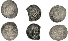 Rum and Anatolia Anatolian Beyliks, Hamidids. Anonymous. Circa AH 720s / AD 1320s. AR Dirhams (3). Antalya mint. Dated AH 714?, citing Uljaytu (18.5mm, 1.42 g, 6h) // Dated AH 722?, citing the Mamluk 