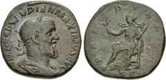 Roman Imperial Pupienus. AD 238. Æ Sestertius (28mm, 17.10 g, 12h). Rome mint. 2nd emission. Laureate, draped, and cuirassed bust right / Pax seated left, holding branch and scepter. RIC IV 22b; BMCRE