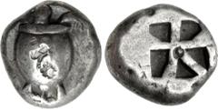 Greek ISLANDS off ATTICA, Aegina. Circa 525-475 BC. AR Stater (17.5mm, 11.92 g, 9h). Sea turtle with 'T-pattern' shell with heavy collar [and row of dots down its back]; c/m on shell: head right withi