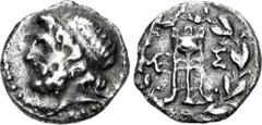 Greek MESSENIA, Messene. Late 2nd century BC. AR Triobol – Hemidrachm (15mm, 1.93 g, 4h). Diademed head of Zeus left / Tripod within laurel wreath. Grandjean Series X, Em. β, 112b (D64/R92 – this coin