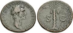 Roman Imperial Nerva. AD 96-98. Æ Sestertius (33mm, 23.45 g, 6h). Rome mint. Struck AD 97. Laureate head right / Palm tree with two clusters of dates. RIC II 82; Hendin 6634b; Banti 17. Dark green-bro