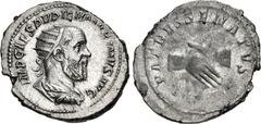 Roman Imperial Pupienus. AD 238. AR Antoninianus (22.5mm, 4.67 g, 12h). Rome mint. 2nd emission. Radiate, draped, and cuirassed bust right / PATRES SENATVS, clasped right hands. RIC IV 11b; BMCRE 92-4