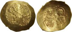 Byzantine John II Comnenus. 1118-1143. AV Hyperpyron (26.5mm, 4.35 g, 6h). Thessalonica mint. Struck 1137-circa 1143. Christ Pantokrator enthroned facing / John standing facing, wearing crown and loro