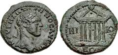 BITHYNIA, Nicaea. Caracalla. AD 198-217. Æ (23mm, 6.03 g, 1h). M • AVPH • ANTΩNINOC • AVΓOVC, laureate head right / NI to left, KA/I to right, EΩN in exergue, hexastyle temple façade set on three-tier