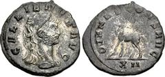 Gallienus. AD 253-268. AR Antoninianus (21mm, 2.75 g, 11h). Rome mint, 12th officina. 10th emission, AD 267-268. GALLIENVS AVG, head right, wearing lion skin / DIANAE CONS AVG, stag standing left; XII