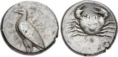 Greek SICILY, Akragas. Circa 465/0–445/0 BC. AR Tetradrachm (25.5mm, 17.44 g, 4h). Sea eagle standing left / Crab within shallow incuse circle. Westermark, Coinage, Period II, Group I, 337 (O8/R27); H