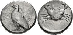 Greek SICILY, Akragas. Circa 465/0–445/0 BC. AR Tetradrachm (26mm, 17.20 g, 2h). Sea eagle standing left / Crab within shallow incuse circle. Westermark, Coinage, Period II, Group I, 364 (O11/R45); HG