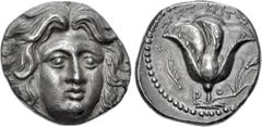 Greek ISLANDS off CARIA, Rhodos. Rhodes. Circa 229-205 BC. AR Tetradrachm (23.5mm, 13.41 g, 12h). Aristokritos, magistrate. Radiate head of Helios facing slightly right / Rose with bud to right; aphla