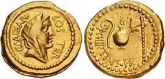 The Robert W. Hubel Collection, Assembled 1929-1939 The Caesarians. Julius Caesar. Early 46 BC. AV Aureus (19mm, 7.94 g, 12h). Rome mint; A. Hirtius, praetor. Veiled head of female (Vesta or Pietas?) 