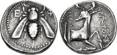 Greek IONIA, Ephesos. Circa 400-390 BC. AR Tetradrachm (25mm, 15.18 g, 12h). Aristos, magistrate. Bee with curved wings / Forepart of stag right; palm tree to left. Karwiese II, Series 10.2, 201, dies
