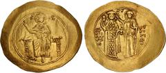 Byzantine John II Comnenus. 1118-1143. AV Hyperpyron (33mm, 4.47 g, 6h). Constantinople mint. Struck 1122-circa 1137. Christ Pantokrator enthroned facing on suppedion / Crowned facing figures of John,