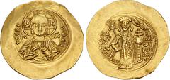 Byzantine Manuel I Comnenus. 1143-1180. AV Hyperpyron (28.5mm, 4.08 g, 6h). Constantinople mint. Struck 1143-circa 1152. Facing bust of Christ Pantokrator holding scroll; nimbus with five pellets in e