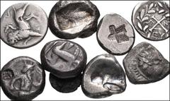 GREEK. Miscellaneous. Lot of Nine (9) AR from the Achaian League to the Achaemenid Kings of Persia. Includes: ACHAIA, Achaian League. AR Hemidrachm. Mantineia mint // SIKYONIA, Sikyon. AR Triobol // B