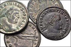ROMAN. Imperial. Lot of Four (4) Æ Folles of Galerius and Constantine I. Includes: Galerius, as Caesar. Heraclea mint (2) // Galerius, as Caesar. Antioch mint // Constantine I. London mint. Good VF to