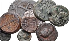 MIXED. Greek-World. Lot of Ten (10) AR and Æ. Includes: GREEK: Cimmerian Bosporos, Pantikapaion. Æ 10mm // Æ Trichalkon // Ionia, Leukai. Æ 12mm // Seleukid Kings of Syria, Demetrios I. Æ 19mm // Anti