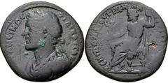 LYDIA, Tralles. Antoninus Pius. AD 138-161. Æ (34mm, 20.78 g, 12h). Poplios, grammateus. Laureate, draped, and cuirassed bust left / Zeus seated left, holding Nike and scepter. SNG Munich -; SNG Copen