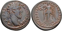 LYDIA, Tralles. Marcus Aurelius. AD 161-180. Æ (32mm, 18.80 g, 6h). Euarestos, grammateus. Laureate bust right, slight drapery / Nike advancing left, holding wreath and palm. SNG Munich 759; SNG Copen