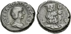 The Beniak Collection of Alexandrian Coinage EGYPT, Alexandria. Julia Soaemias. Augusta, AD 218-222. Potin Tetradrachm (23mm, 14.04 g, 11h). Dated RY 5 of Elagabalus (AD 221). Draped bust right / Juga