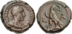 The Beniak Collection of Alexandrian Coinage EGYPT, Alexandria. Gordian I. AD 238. Potin Tetradrachm (22mm, 13.51 g, 11h). Dated RY 1 (AD 238). Laureate, draped, and cuirassed bust right, seen from th