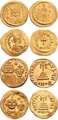 BYZANTINE. Lot of Four (4) AV from Justin II to Constans II. Includes: Justin II. Solidus // Phocas. Tremissis // Heraclius. Solidus // Constans II. Solidus. Near VF to VF. LOT SOLD AS IS, NO RETURNS.