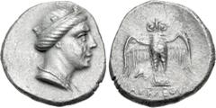 Greek PONTOS, Amisos. Circa 300-125 BC. AR Triobol – Hemidrachm (13.5mm, 1.72 g, 12h). Askleous, magistrate. Turreted head of Hera right / Owl standing facing, wings spread, on shield; A to inner left