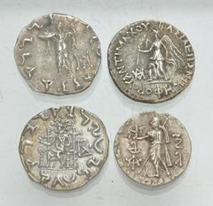 Large Lots ORIENTAL GREEK. Baktria. Lot of four (4) AR Drachms. Includes: various Indo-Greek Kingdom (3) // lot includes one (1) Indo-Skythian AR Drachm. All with assorted tickets. Average VF - Near E
