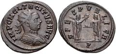 Tacitus. AD 275-276. Antoninianus (24mm, 4.27 g, 6h). Cyzicus mint. 3rd emission, AD 276. Radiate and cuirassed bust right / Victory standing right, holding palm branch over shoulder and presenting wr