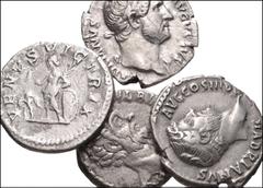 ROMAN. Imperial. Lot of four AR Denarii from Hadrian to Plautilla. Includes: Hadrian (2) // Clodius Albinus // Plautilla. Average VF, some light porosity. LOT SOLD AS IS, NO RETURNS. Four (4) coins in