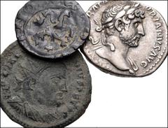 MIXED. Roman Imperial-Early Medieval. Lot of three (3) AR, BI, and Æ denominations. Includes: ROMAN IMPERIAL: Hadrian. AR Denarius // Licinius I. Æ Follis // EARLY MEDIEVAL: Crusader, Cyprus. James I.