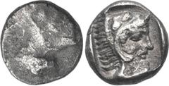 Greek LYCIA, Telmessos. Circa 390 BC. AR Sixth Stater (11mm, 1.52 g, 2h). Helmeted head of Athena right / Head of Herakles right, wearing lion skin, within incuse square. Müseler VI, 97; SNG von Auloc