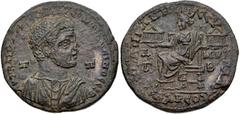 CILICIA, Tarsus. Caracalla. AD 198-217. Æ (35mm, 20.50 g, 7h). Bust right, wearing garments of the demiourgos / Tyche seated left, holding decastyle temple in each hand. SNG Levante 1059 (this coin); 