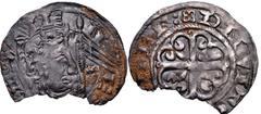 NORMAN. Stephen. 1135-1154. AR Penny (19mm, 0.88 g). Flag type. York mint. Struck circa late 1138-1139. Crowned bust right, holding spear-tipped flag / Cross moline; lis in quarters. Mack 217; SCBI 12