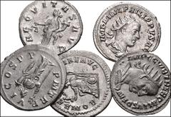 ROMAN. Imperial. Lot of five (5) Antioch mint AR Antoniniani from Philip I to Volusian. Includes: Philip I. RIC IV 78 // Philip II. RIC IV 240a // Trebonianus Gallus. RIC IV 89 // 92 // Volusian. RIC 