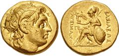 Greek KINGS of THRACE, Macedonian. Lysimachos. 305-281 BC. AV Stater (17.5mm, 8.51 g, 12h). Alexandreia Troas mint. Struck circa 297/6-282/1 BC. Diademed head of the deified Alexander right, with horn