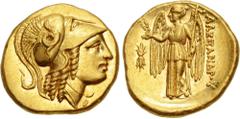 Greek KINGS of MACEDON. temp. Alexander III – Philip III. Circa 325-319 BC. AV Stater (18.5mm, 8.61 g, 9h). In the name and types of Alexander III. Amphipolis mint. Struck under Antipater. Head of Ath