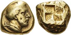 Greek MYSIA, Kyzikos. Circa 450-330 BC. EL Stater (17mm, 15.71 g). Bearded head right, wearing laurel wreath; below, tunny right / Quadripartite incuse square. Von Fritze I 197; Greenwell 81; Boston M