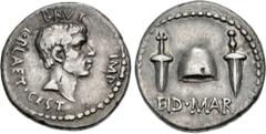 Roman Republican The Republicans. Brutus. Late summer-autumn 42 BC. AR Denarius (17.5mm, 3.75 g, 12h). Military mint traveling with Brutus and Cassius in western Asia Minor or northern Greece; L. Plae