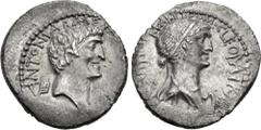 Roman Republican The Triumvirs. Mark Antony and Cleopatra. Autumn 34 BC. AR Denarius (18mm, 3.27 g, 12h). Alexandria mint(?). Bare head of Mark Antony right; Armenian tiara to left, ANTONI • ARME[NIA 
