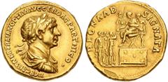 Roman Imperial Trajan. AD 98-117. AV Aureus (18.5mm, 7.29 g, 6h). Rome mint. Struck 20 February-circa autumn AD 116. IMP CAES NER TRAIAN OPTIM AVG GER DAC PARTHICO •, laureate, draped, and cuirassed b
