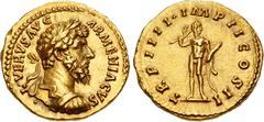 Roman Imperial Lucius Verus. AD 161-169. AV Aureus (19.5mm, 7.26 g, 6h). Rome mint. Struck under Marcus Aurelius and Lucius Verus, AD 164. • L • VERVS ΛVG ΛRMENIΛCVS, laureate and cuirassed bust right
