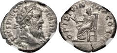 Roman Imperial Pertinax. AD 193. AR Denarius (18mm, 2.72 g, 6h). Rome mint. 2nd emission. IMP CAES P HELV PERTIN AVG, laureate head right / OPI DIVIN TR P COS II, Ops, draped, seated left on throne, h