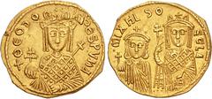 Byzantine Michael III the Drunkard", with Theodora and Thecla. 842-867. AV Solidus (21mm, 4.29 g, 6h). Constantinople mint. Struck 842-circa 843. + ΘЄO∂O RA ∂ЄSPVҺA, crowned facing half-length bust of