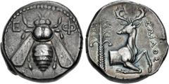 Greek IONIA, Ephesos. Circa 390-325 BC. AR Tetradrachm (23mm, 15.28 g, 12h). Zoilos (II), magistrate. Class F, circa 360-350 BC. Bee with straight wings, seen from above / Forepart of stag right, head